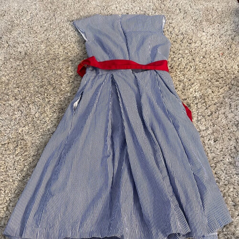 Chetta B Nautical Pinstripe Fit & Flare Dress Red Sash Size 6 - Picture 10 of 10